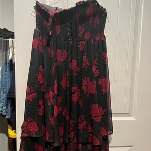 Black and Red Floral Strapless Dress